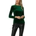 thumbnail image 4 of Unique Bargains Blouse en Velours à Manches Longues Col Rond Décontractée pour Femmes Vert Foncé L, 4 of 6