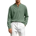 thumbnail image 3 of Daiosportswear Men's Casual Henley Shirts Collarless Roll-Up Long Sleeve Button Down Waffle T Shirt Green XXXL, 3 of 7