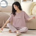 thumbnail image 1 of Conjunto de Pijama grande de manga corta para Mujer, ropa de dormir de punto con puntos de oso de dibujos animados, de algodón, elegante, 5XL, 1 of 4