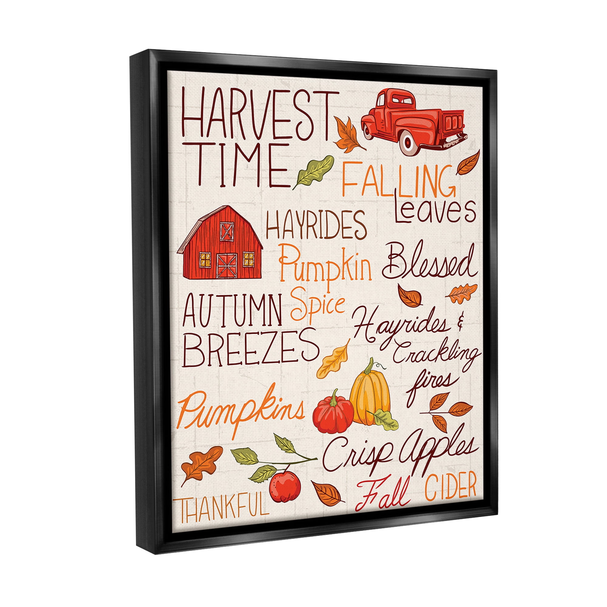 Stupell Industries Harvest Time Phrases Holiday Painting Black Floater Framed Canvas Art Print Wall Art, 25 x 31
