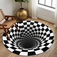 thumbnail image 2 of Round Rugs 6Ft, 3D Optical Illusion Round Area Rug Washable Indoor Throw Carpet, Black White Checkered Gingham Plaid Vortex Soft Non Slip Circle Rug for Office Cabinet Home Decor Aesthetic, 2 of 8
