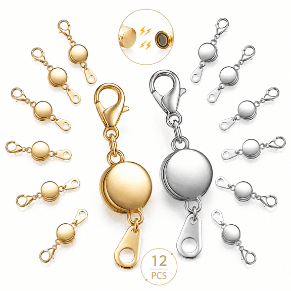 12pcs Magnetic Lobster Clasps,Locking Magnetic Jewelry Clasp, Round Necklace Clasp Closures Bracelet Extender, Magnetic Locking Clasps Connector for DIY Necklace Bracelet Jewelry Crafts