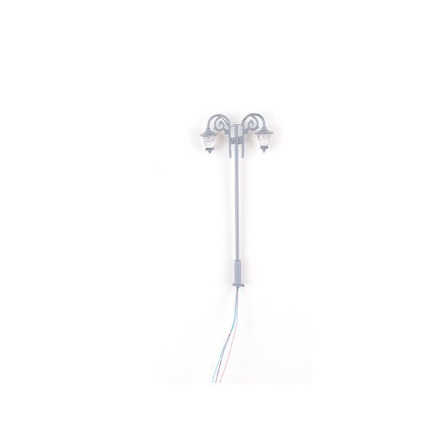 Yuarrent Modelo de farola Gaden de bajo voltaje de doble cabezal LED diseño de poste de luz paisaje piezas de construcción decoración de Artesanía Gris (blanco cálido)