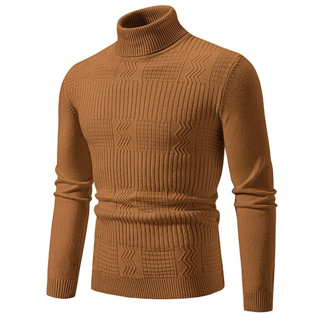 Caqnni Chandail Léger Ajusté à Col Roulé pour Hommes, Manches Longues, Léger, Décontracté, Tricoté, Doux et Confortable pour un Confort Premium à la Maison, au Travail, en Randonnée, en Voyage (Marron, 3TG)