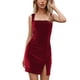 thumbnail image 1 of Vestido Cruzado Ajustado Dividido, Escote En Forma De Chaleco Tirantes Anchos Y Suaves Para Los Hombros Color Puro Vestido Sin Mangas Con Abertura Lateral Para Mujer Fibra De ANGGREK Vino Tinto S, 1 of 6