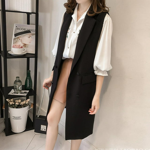 DPTALR Gilet de Costume pour Femmes avec Poches, Sans Manches, Col Rabattu, Uni