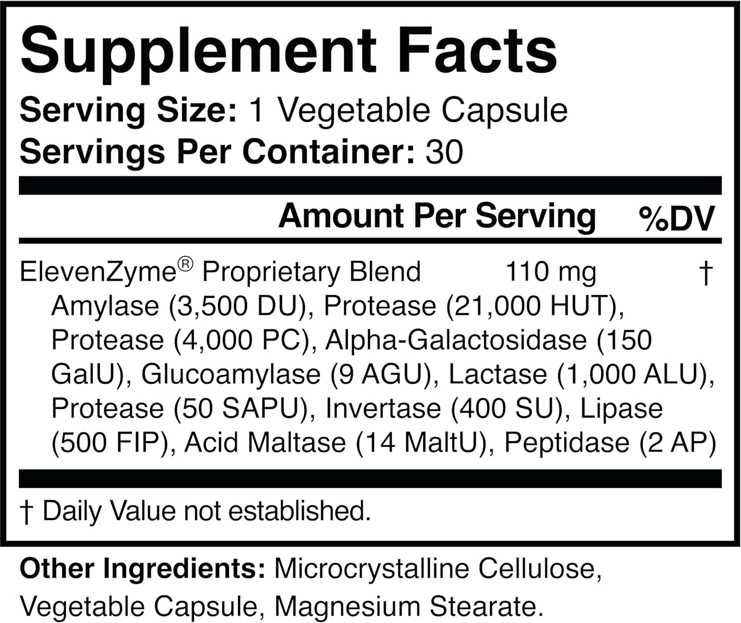 ElevenZyme - Natural Digestive Enzyme Supplement - Non-GMO, Vegan