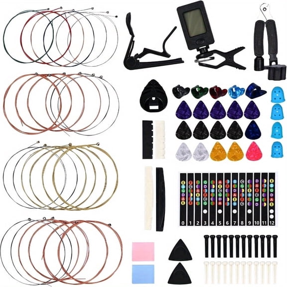 Moomuto 85PCS Guitar Accessories Kit, Acoustic Strings Tuner Capo Picks Bridge Pins Tools for Guitar Players