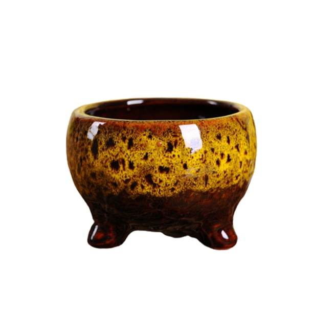 Matsuzay Maceta decorativa de cerámica redonda para Hotel, hierbas, bonsái, maceta suculenta, maceta para dormitorio, decoración de mesa, regalo de Jardín y Patio Amarillo Matsuzay HA069721-01