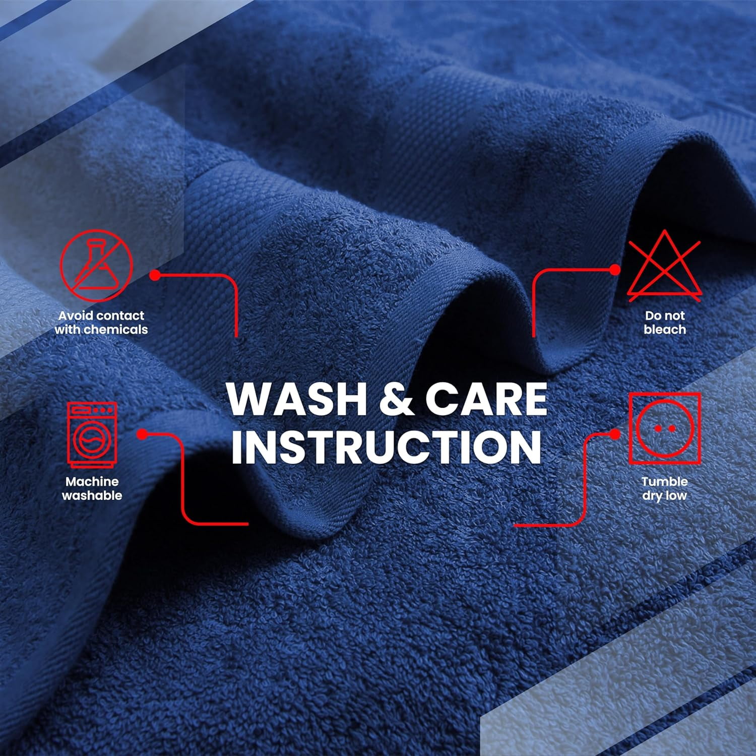 Infinitee Xclusives Premium Navy blue Bath Towel Set - [Pack of 8] - 2 Bath, 2 Hand & 4 Washcloths