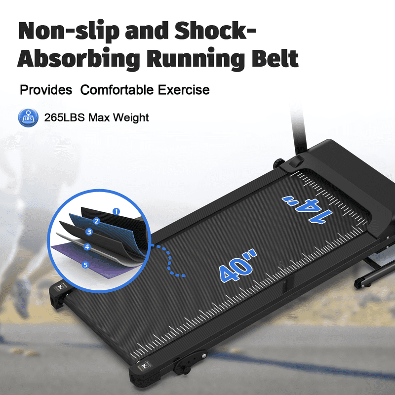 Redliro Folding Treadmill with 2.5HP Quiet Brushless Motor, Compact Running Machine for Home, LCD Display, Heart Rate Monitor, 265LBS Capacity
