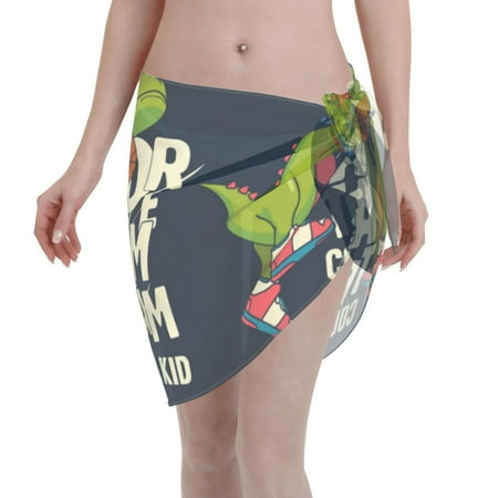 Qekee Dinosaur Basketball Player Women s Short Sarongs Cover Ups Sheer Bikini Wraps for Swimwear