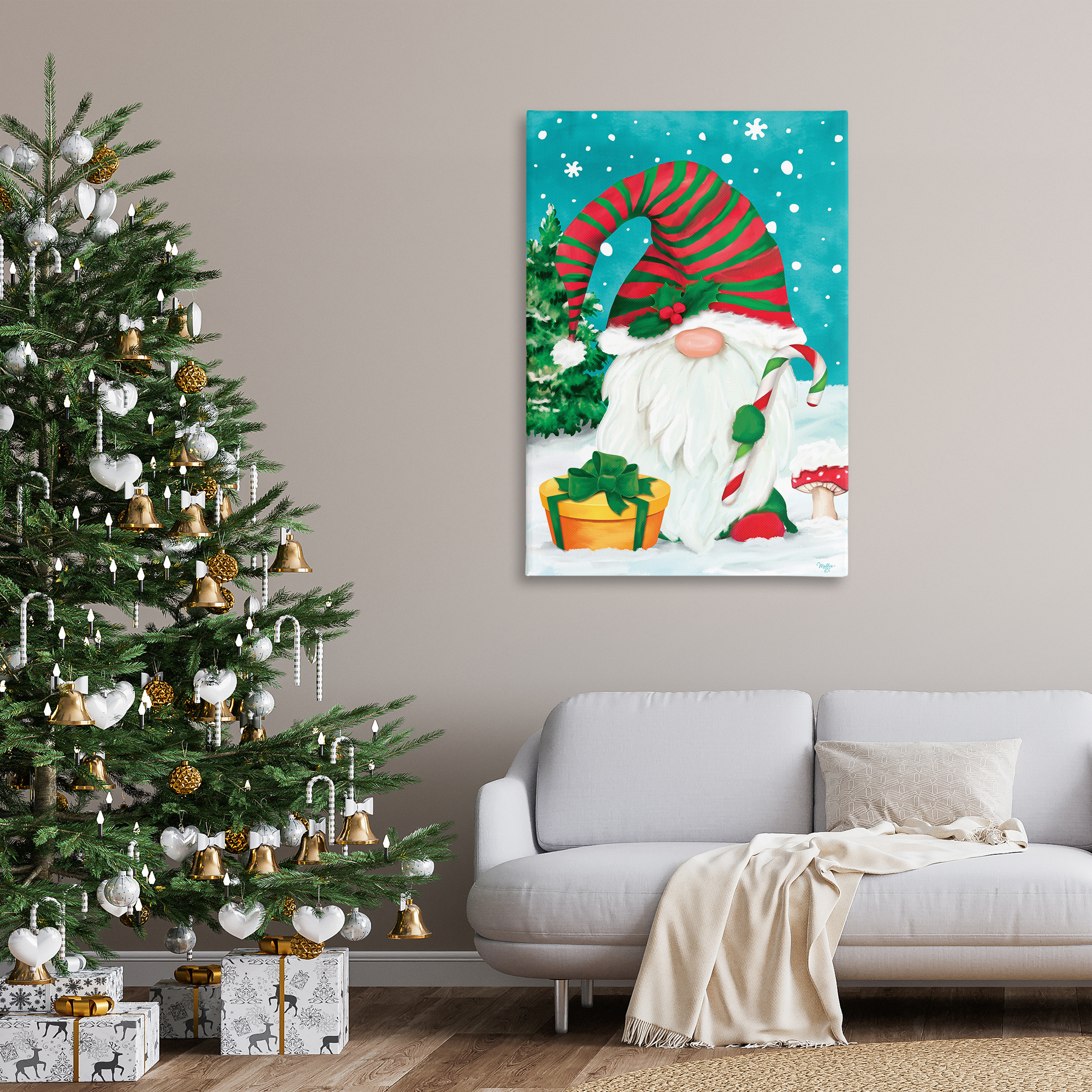 Stupell Industries Holiday Elf & Gifts Holiday Painting Gallery Wrapped Canvas Art Print Wall Art, 30 x 45