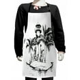 thumbnail image 1 of Tropical Kids Apron, Lighthouse on Island Surrounded with Palm Trees Exotic Landscape Sketchy Artwork, Boys Girls Apron Bib with Adjustable Ties for Cooking Baking Painting, Black White, by Ambesonne, 1 of 2