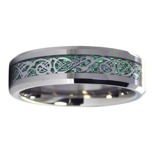 Men's and Women's Dragon Ring Green Carbon Fiber 6MM