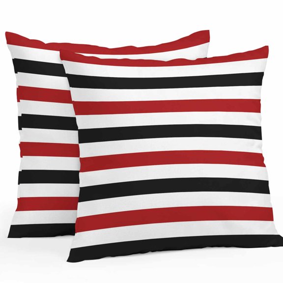 Outdoor Pillow Covers Pack of 2, Farmhouse Red and Black Stripes Waterproof Throw Pillowcase Cushion Cases, Abstract Striped Decorative Pillow Cover for Couch Sofa Home Bed Patio