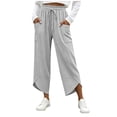 thumbnail image 3 of Women Striped Cropped Capri Pants Sevevn Drawstring Elastic Waist Irregular Hem Casual Trousers With Large Side Pockets, Multi‑Color Options For Summer Daily Wear, 3 of 6