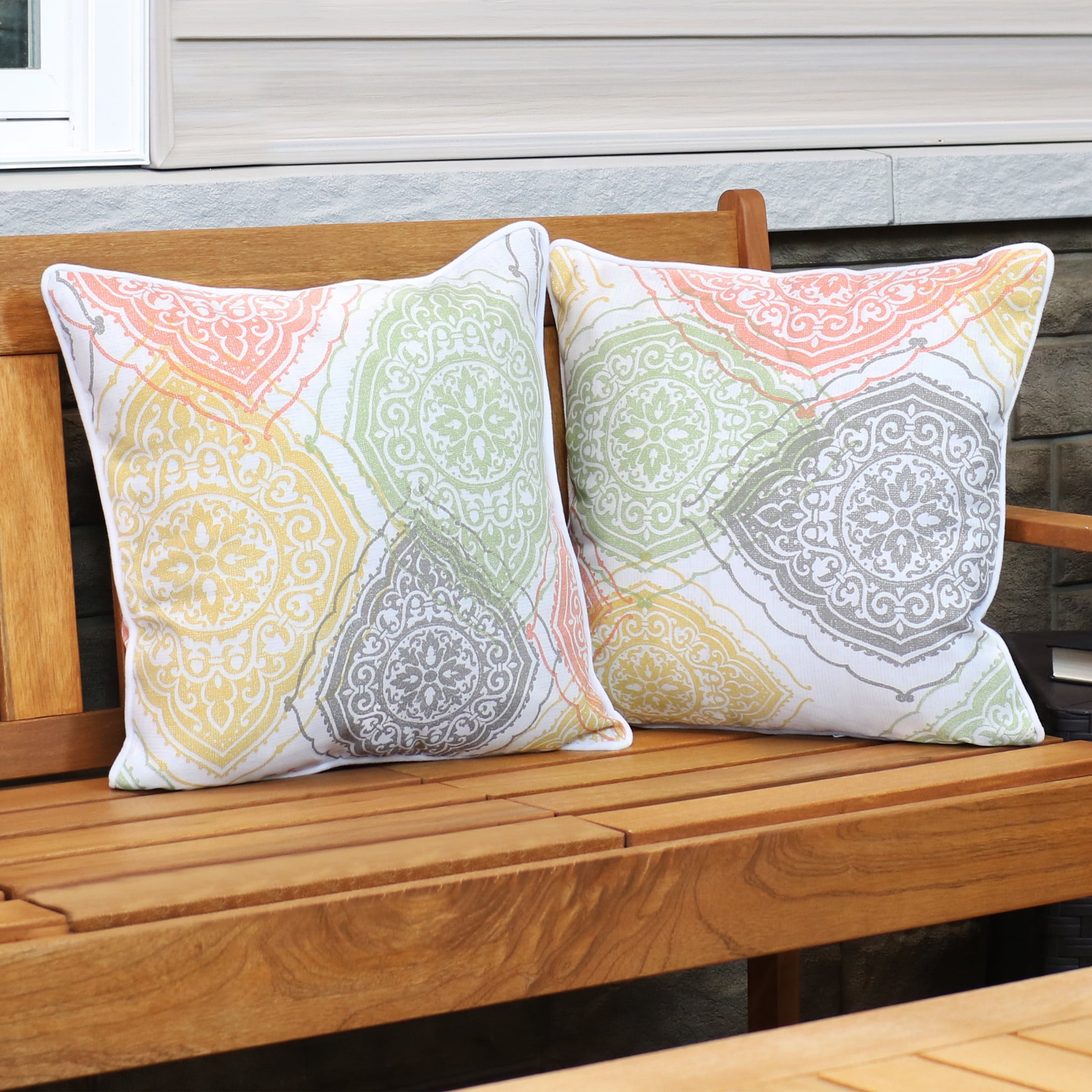 Sunnydaze 16" x 16" Muted Damask Mandalas Polyester Square Outdoor Throw Pillows, 2 Count