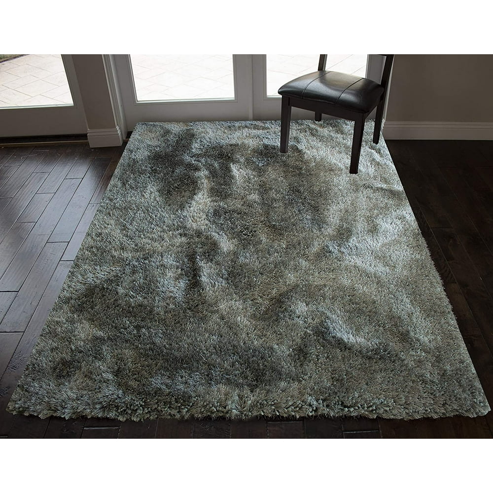 8' x 10' Feet Shaggy Shag Fancy Collection Hand Woven Sage Olive Green