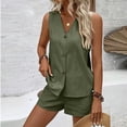 thumbnail image 5 of tarylea Cotton Linen 2 Piece Outfits for Women Sleeveless Side Slit Button down Tank Tops Elastic Waist Shorts Casual Summer Trendy Cute Sets, 5 of 9