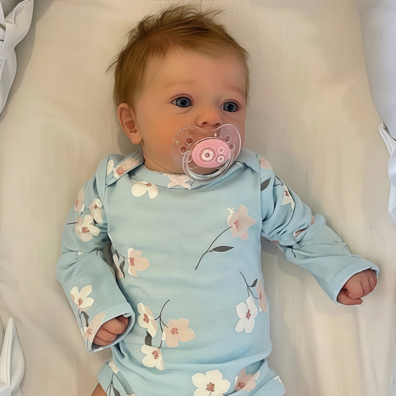 16 Inch Lifelike Reborn Baby Doll l, Soft Cloth Body , Realistic Skin Details, Hand-Painted Features, Kids Toy Age 3+