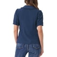 thumbnail image 3 of BLUSA CHIC PARA MUJER CON COLLAR PETER PAN Y MANGAS CORTAS ABULLONADAS CAMISA RETRO XS AZUL OSCURO, 3 of 6