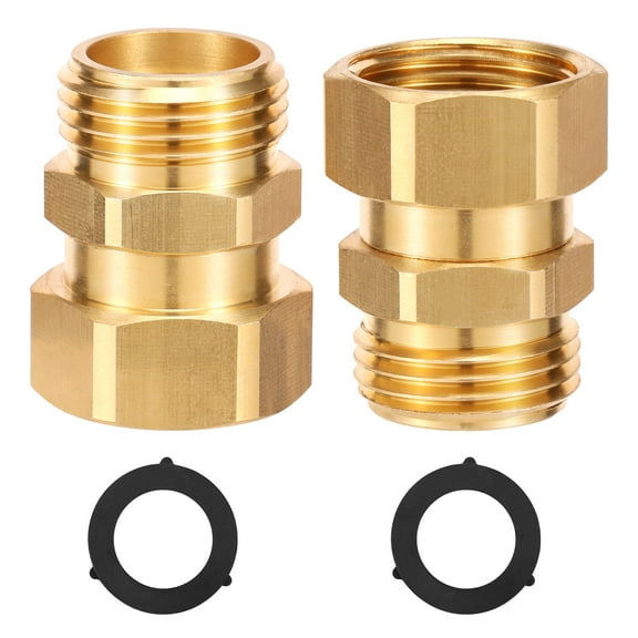 2Pcs Garden Hose Swivel Connector 3/4inch GHT Brass Water Hose Swivel Fittings with 2 Washers No Leak for Outdoor Faucet