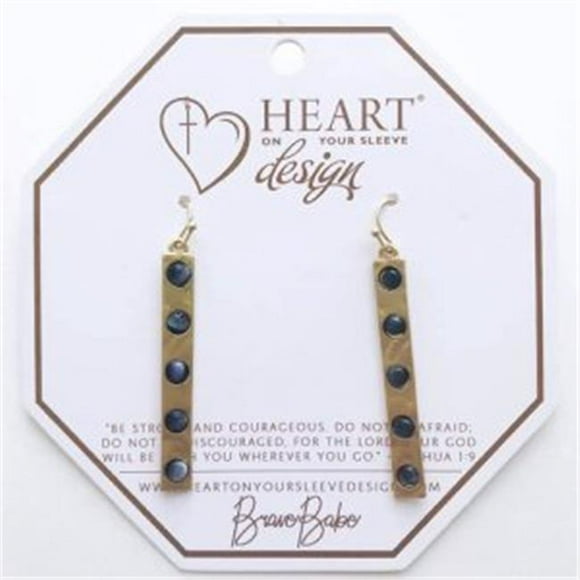 Heart on Your Sleeve Design 139340 2 in. Brave Babe 14K Gold Bar Dusk Earrings with Black Stone Accents