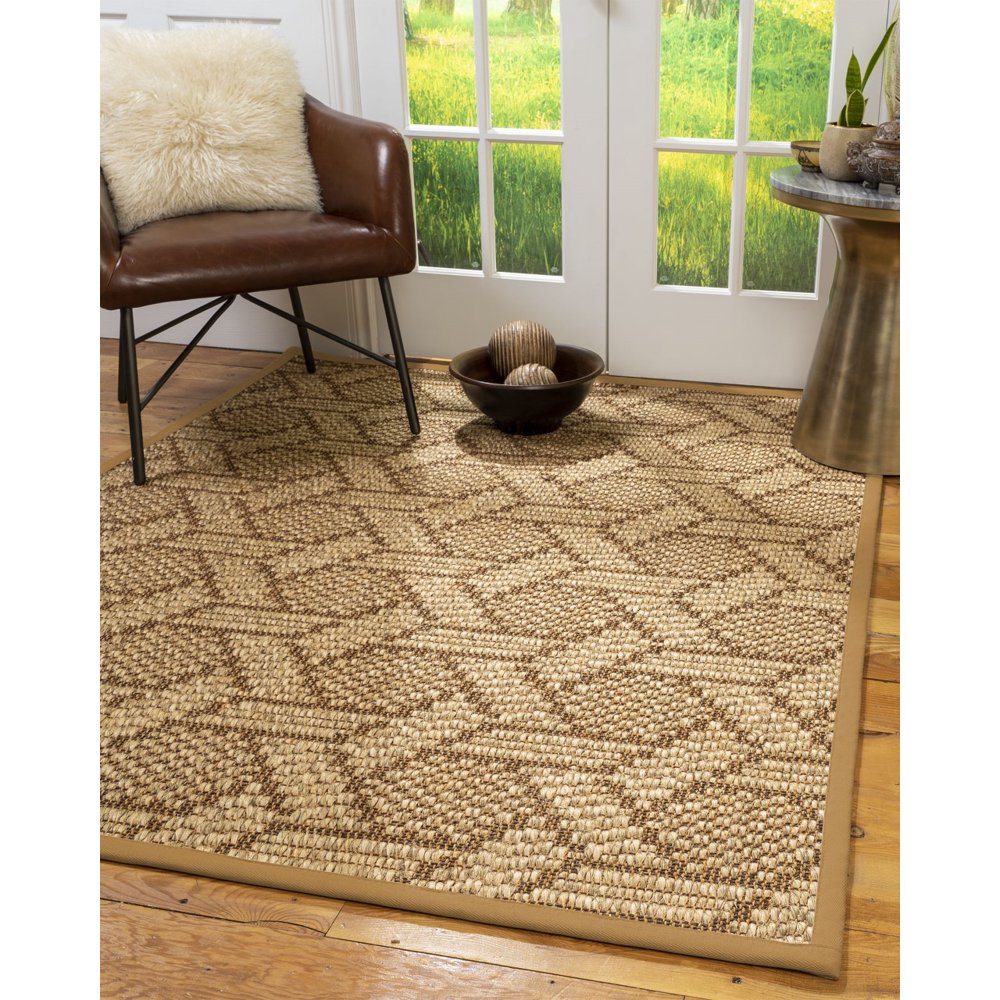 Natural Area Rugs Seattle Custom Sisal Rug, 12' x 15', Khaki Border