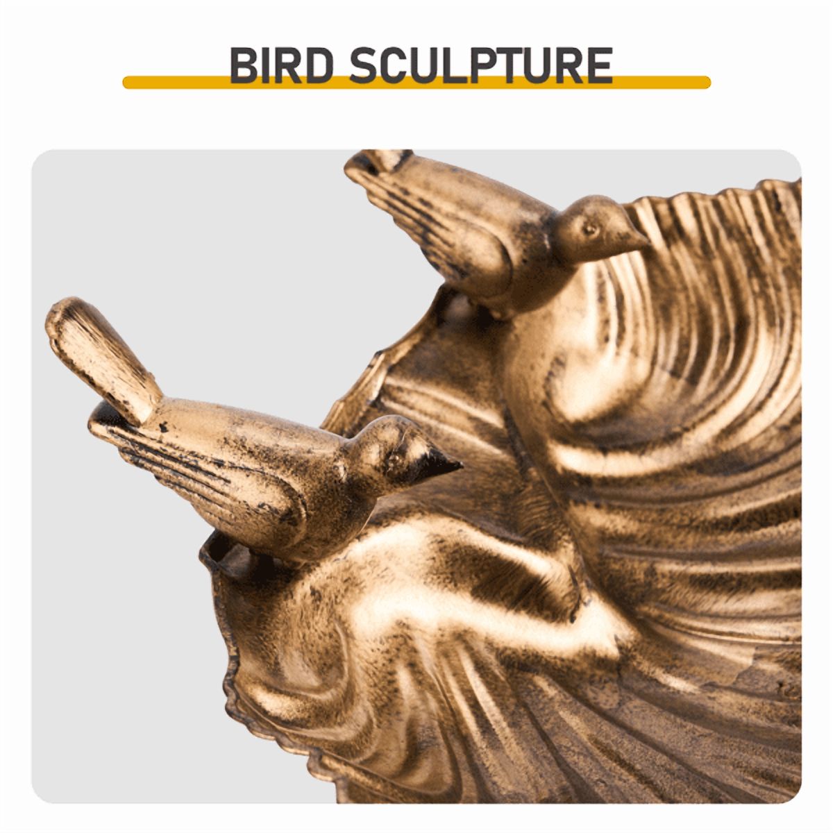 Resin Bird Bath Basin with 2.5W Solar Fountain, Bronze Shell Edge Design, 50x36x81cm