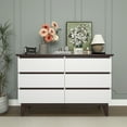 thumbnail image 3 of Vastcury 6-Drawer Double Dresser for Bedroom, Mid Century Modern Dresser, Wood Storage Chest of Drawers for Living Room, White, 3 of 13