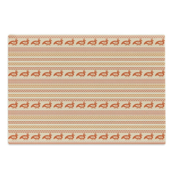 Kente Pattern Cutting Board, Abstract Tribal Ornament with Zigzags and Folk Birds, Decorative Tempered Glass Cutting and Serving Board, Large Size, Orange Beige and White, by Ambesonne