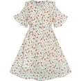 thumbnail image 1 of Girls Dress Flower Vintage Short Sleeve Self-tie Neck Chiffon Casual 7 Years, 1 of 6