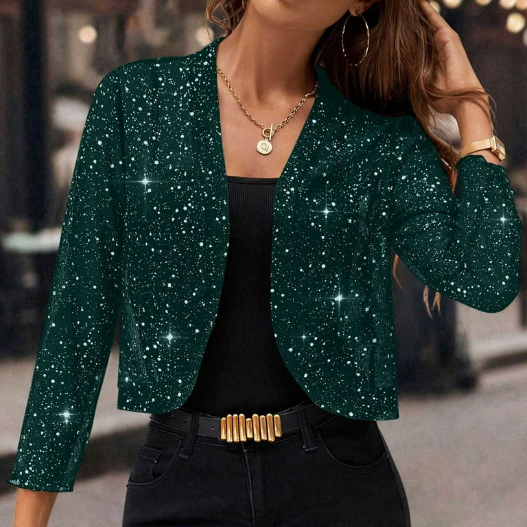 Otntypg Sequin Blazer for Women Sparkly Sequin Cropped Jacket Long