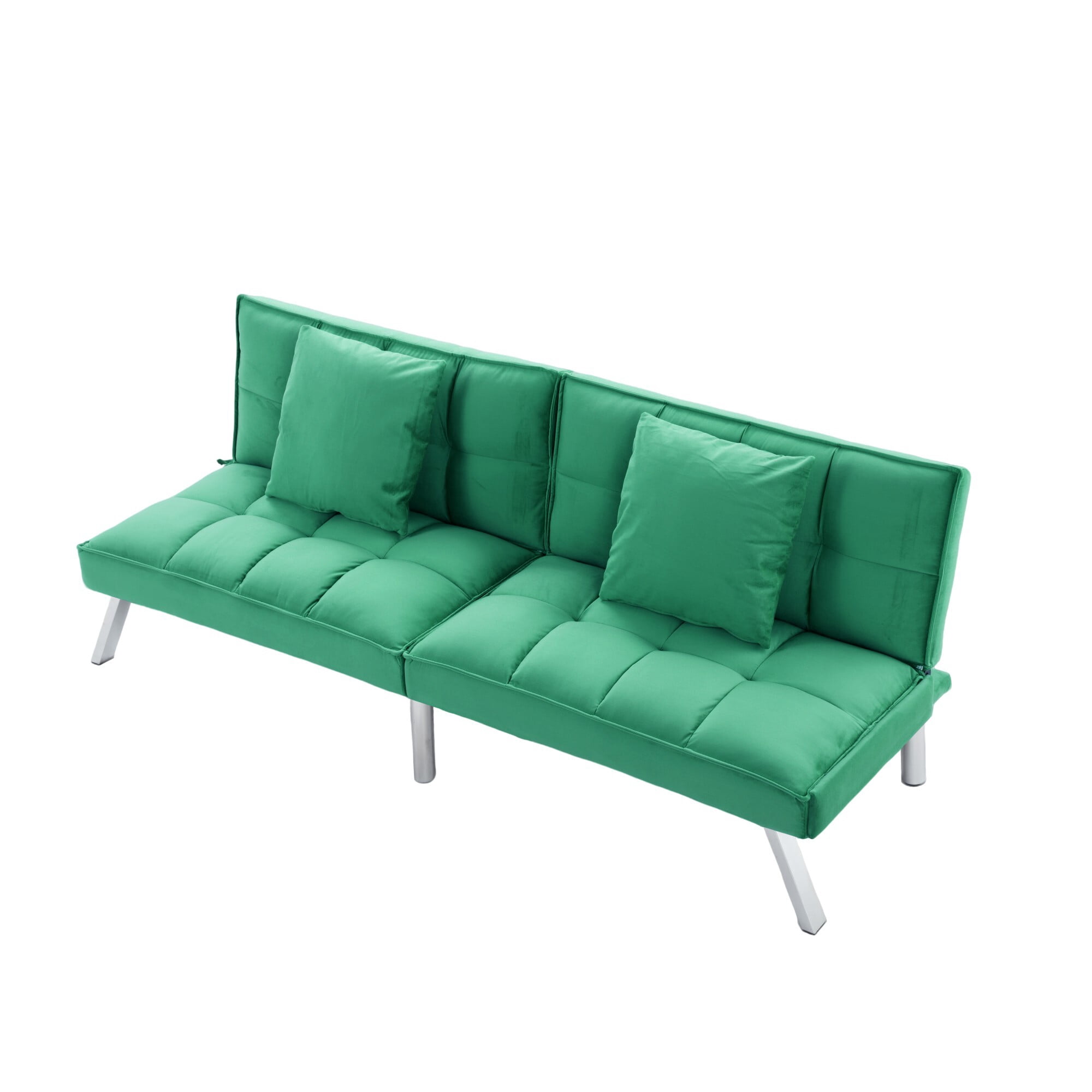 DEALTOPS 67" Convertible Futon Sofa Bed, 5-Angle Split-Back Sleeper with 2 Pillows for Small Spaces, Green