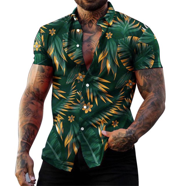 Camisas Para Hombre Manga Larga Nueva camisa informal para hombre, camisa de moda de calle, camisa de manga corta para la playa (Green, XL)