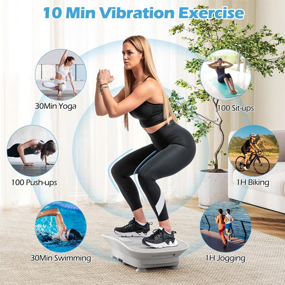 Choco Moon Vibration Plate Exercise Machine for Lymphatic Drainage and Weight Loss with 10 Speed Intensities, Indoor Fitness Equipment-Gray
