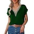 thumbnail image 2 of Camiseta con cuello en V para mujer,Camiseta con cuello en V de encaje para mujer Camiseta de manga corta para mujer Características líderes en su clase, 2 of 2