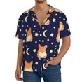 thumbnail image 3 of Disketp Men's Hawaiian Corgi Lying With Moons And Stars Print Shirts Button Down Holiday Beach Shirts-Small, 3 of 7