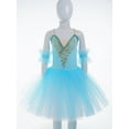 thumbnail image 5 of TiaoBug Girls Professional Ballet Leotards Tutu Dress Ballerina Swan Lake Competition Dancewear Light Blue 13-14, 5 of 7
