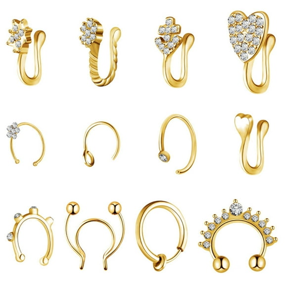 Haooryx Fake Nose Rings Hoop Alloy Faux Piercing Jewelry 12 Pcs