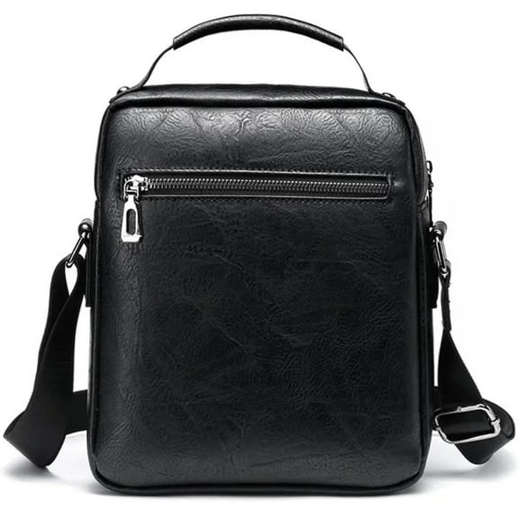 Men's Messenger Shoulder Bag, Adjustable Strap, Small Laptop Compartment (Black)