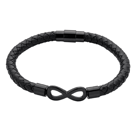 Pulsera Hombre LUCKMAN Infinito Piel Vegana Acero Inoxidable Modelo Owen Negro UNITALLA