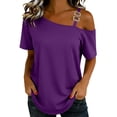 thumbnail image 2 of Uootdi Womens Blouses Solid Color V Neck Button Front Loose Fit Short Sleeve Lightweight Tops T Shirts Street Style Outfit Gift, 2 of 6