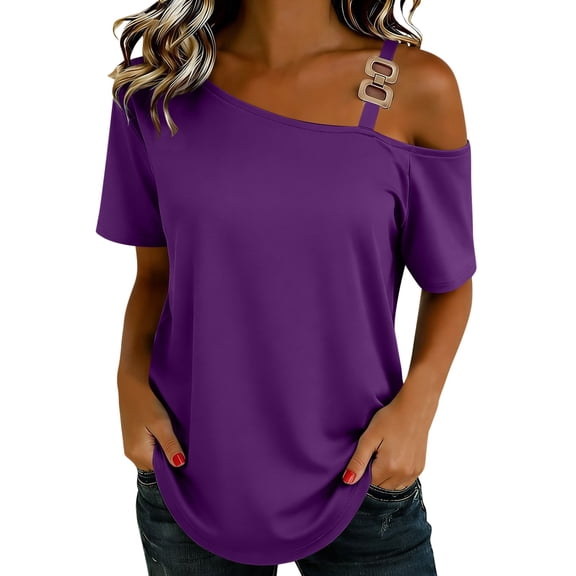 Fewfanhot Womens Spring Tops Oversized Off The Shoulder T Shirt Short Sleeve Casual Tunic Tops Summer Loose Fit Tees