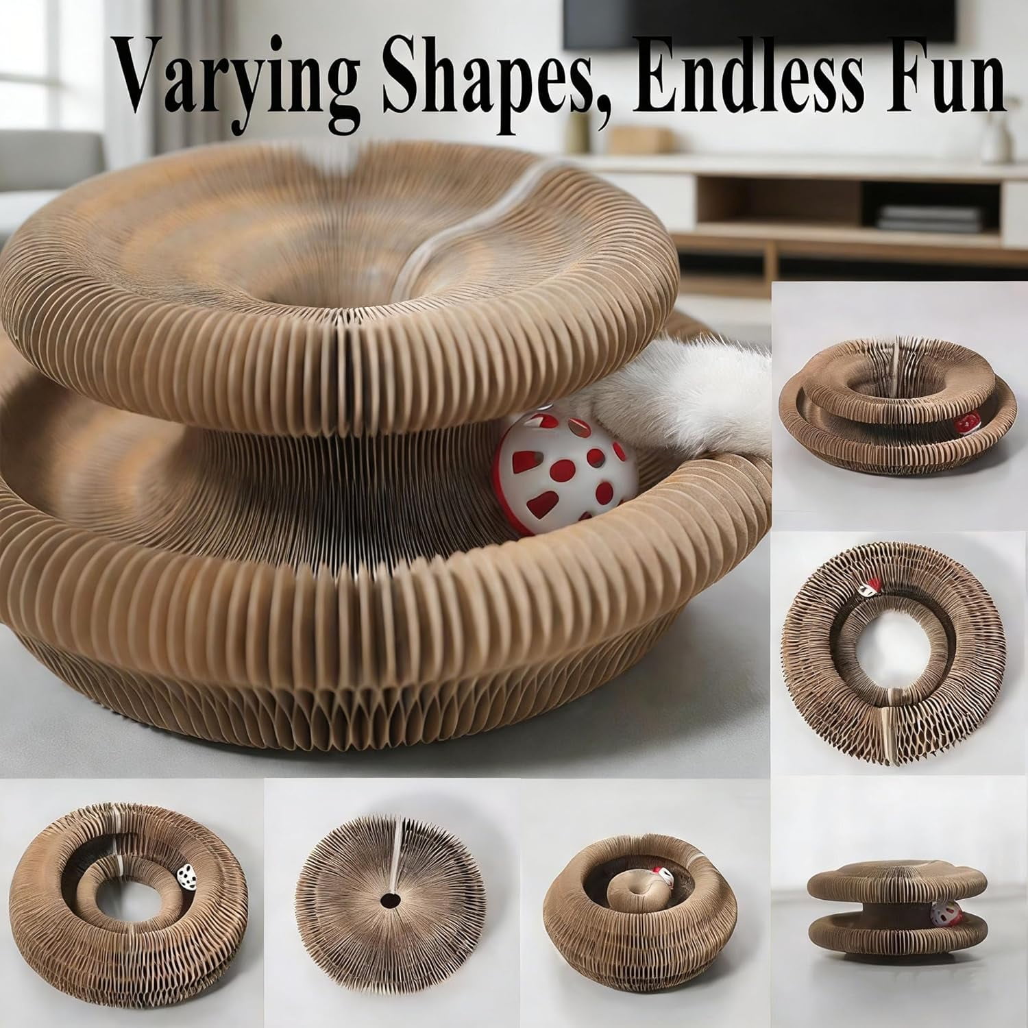 Magic Organ Cat Scratcher Toy, Foldable Kitty Accordion Magic Organ Cat Scratcher Board, Sturdy with Bell-Ball, Flexible Cats Scratchers for Indoor Cats Grinding Claws Exercise
