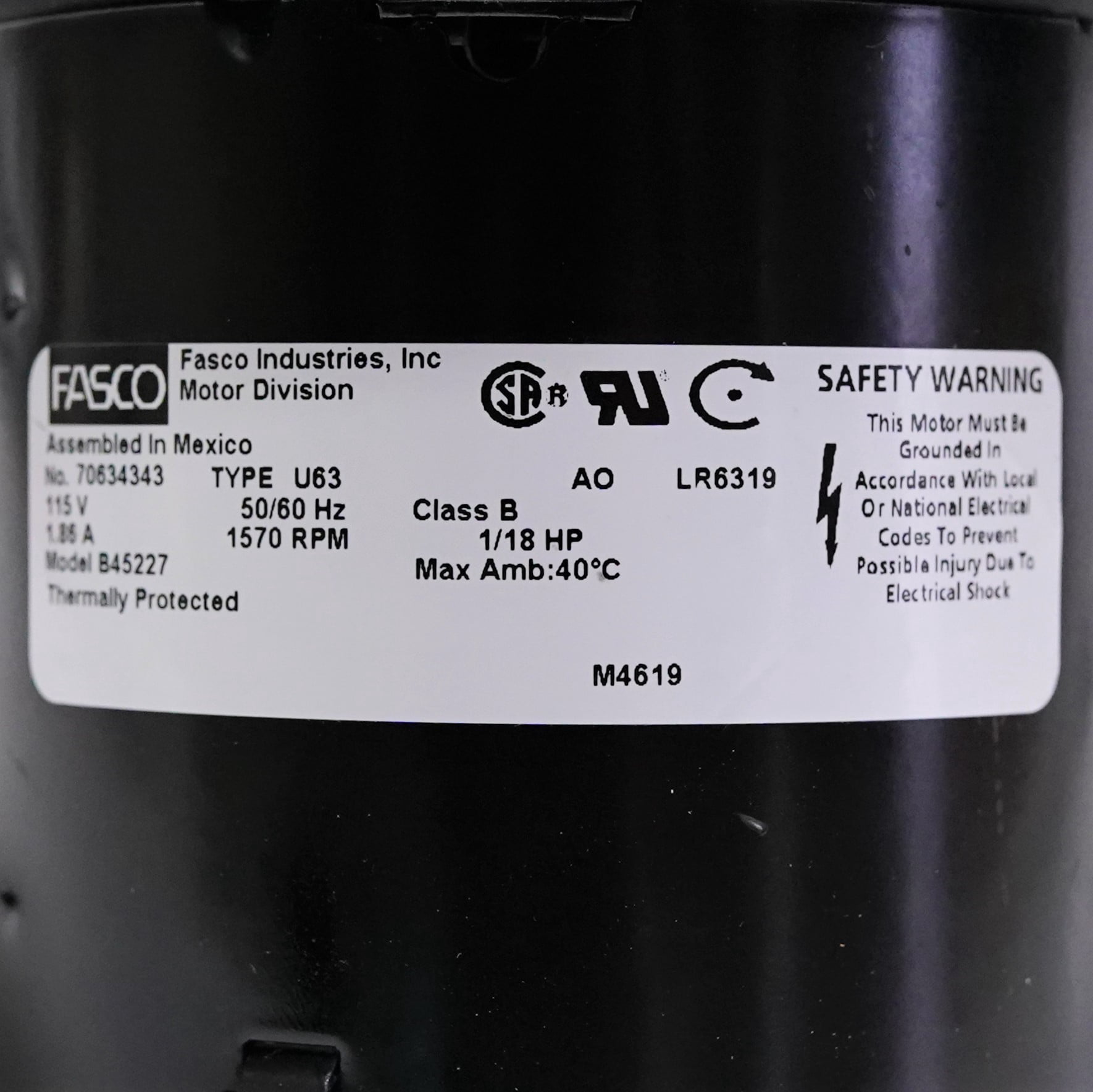 Fasco Direct Drive Blower Motor, 1/18 hp B45227