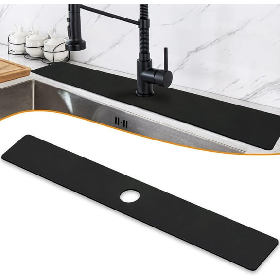 Faucet Mat for Kitchen Sink Protectors, 30 Inch Extra Long Kitchen Sink Splash Guard Behind Faucet, Cuttable Bathroom Water Splash Guard with Super Absorbent Diatomite Fast Drying, Black