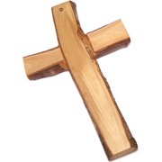 Rugged with rustic/bark edges olive wood Cross/Crucifix from Bethlehem - Medium