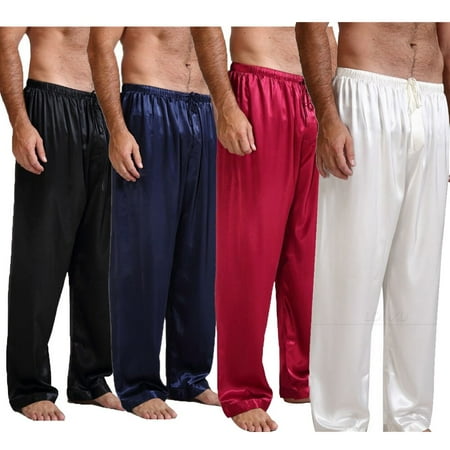 Men Satin Silk Nightwear Long Pants Lounge Summer Sleepwear Pyjamas ...
